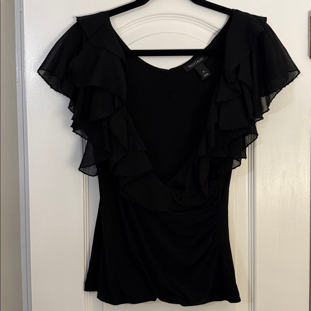 White House Black Market Black Ruffle Blouse
